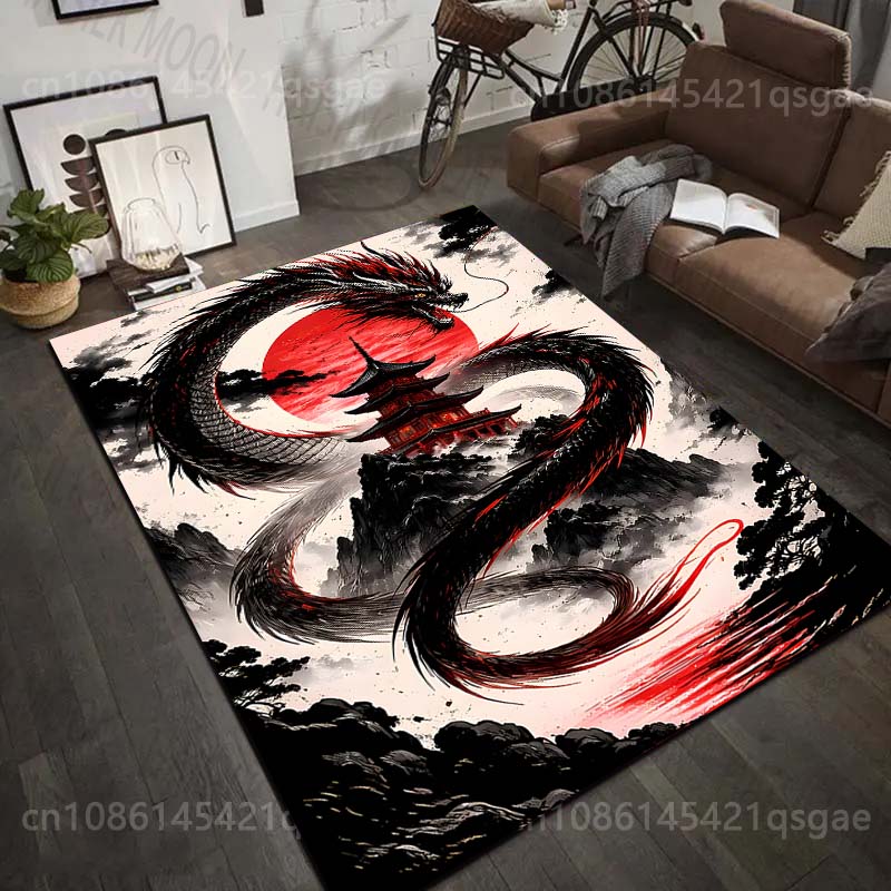 1PC Dragon coiling around red temple Print Carpet Rug for Living Room Bedroom Sofa Doormat Home Decor Non-slip Floor Mat