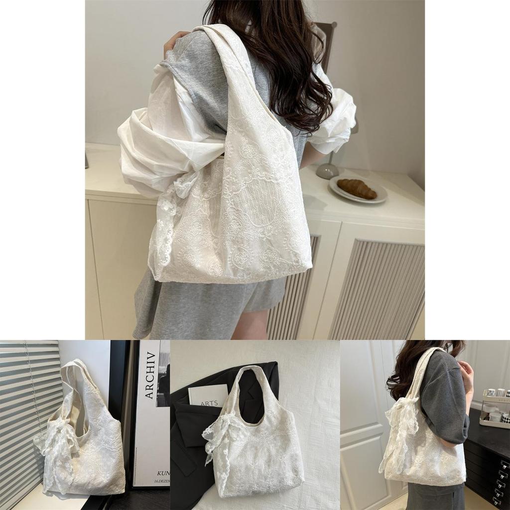 Style Lace Sweet Blossom Canvas Tote Bag Large Capacity For Outings Daily