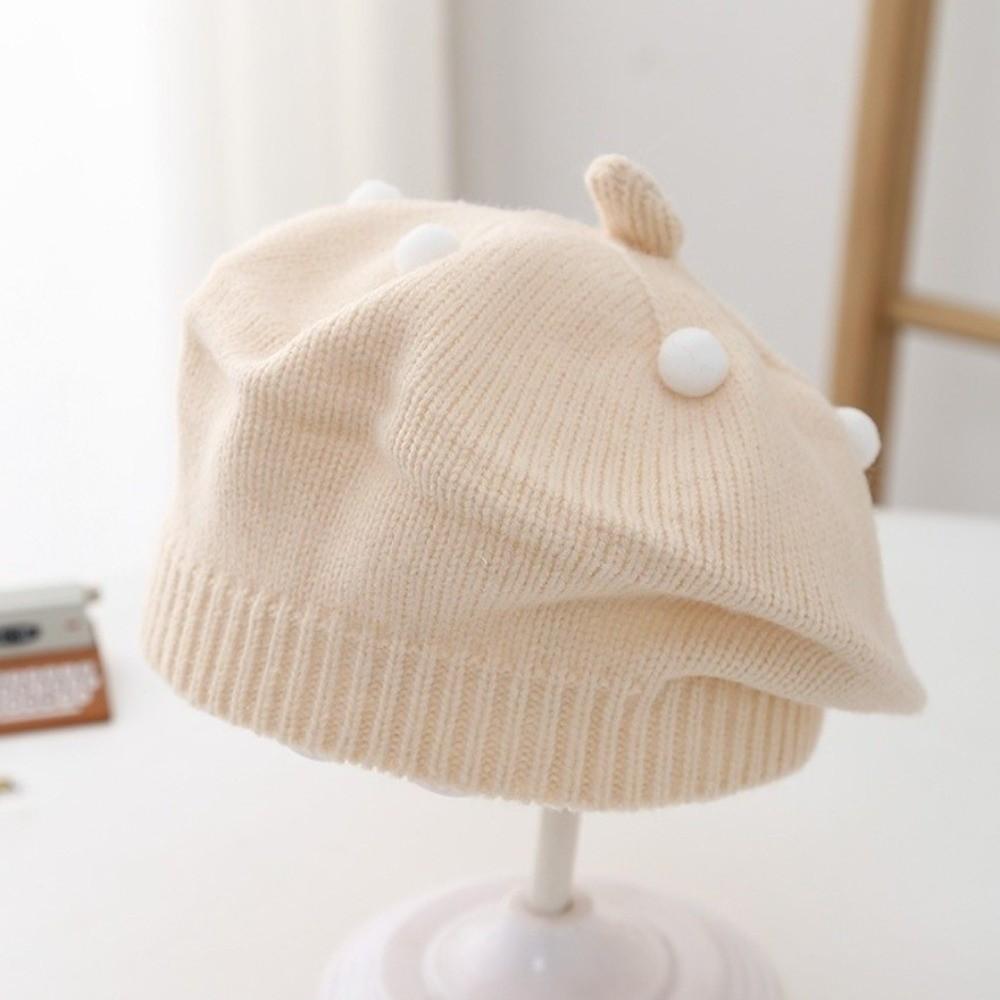 Soft Kids Knitted Beret Hat Solid Color Painter Cap Cute Pom Pom Beanie Infant