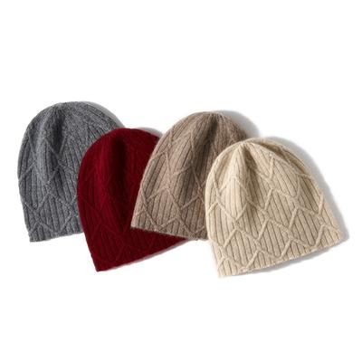 Kaschmir Herbst und Winter Neuer Stil Damen High-End Einfarbig Gestreift Rautenmuster Gestrickt Warm Mode Schwergewicht Baotou Hut