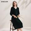 Elegant Retro Velvet A-Line Dress with V-Neck and Pendant