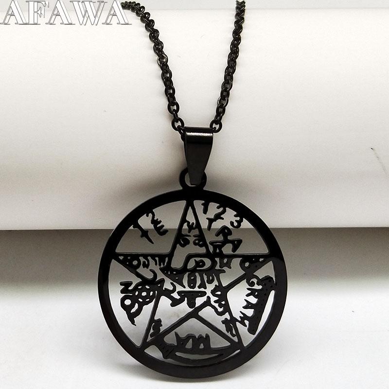 Je Tetragrammaton Hebräisches Pentagramm Edelstahl Halsketten für Männer Goldfarbe Männliche Kette Schmuck colar masculino N1163S