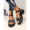 Women's Platform Sandals with Block Heel and Waterproof Platform Sandals with Fashion Pattern One-line Buckle