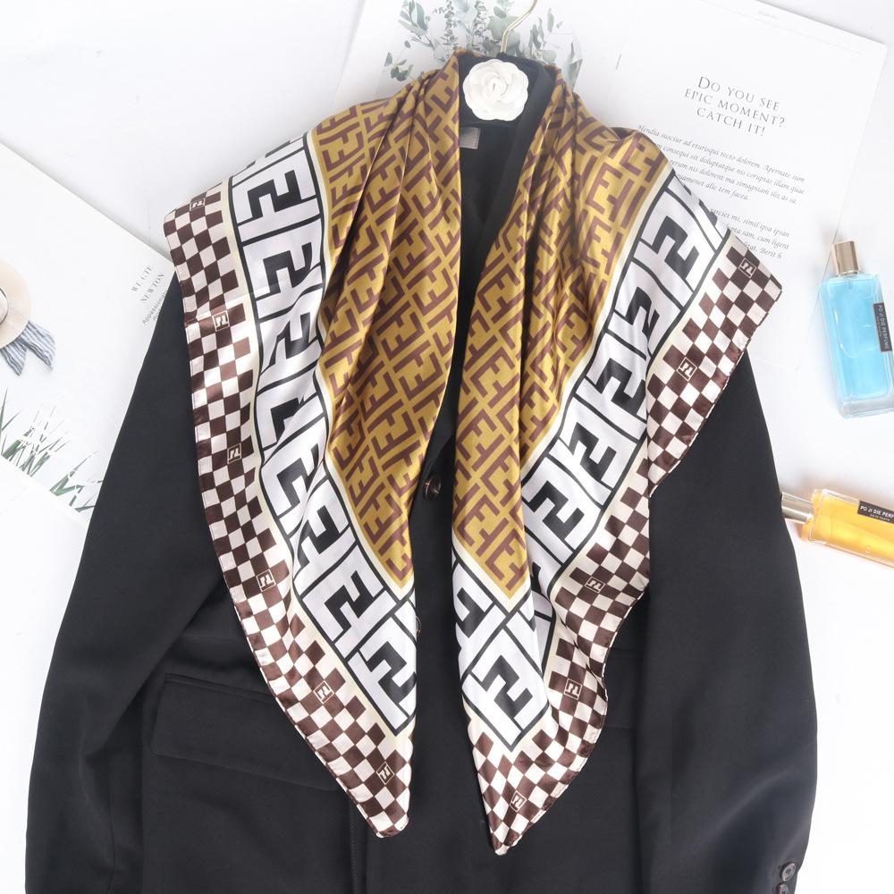 

Повседневный шарф с принтом буквы EF, 90 см, атласный шелковый шарф, большой квадратный шарф