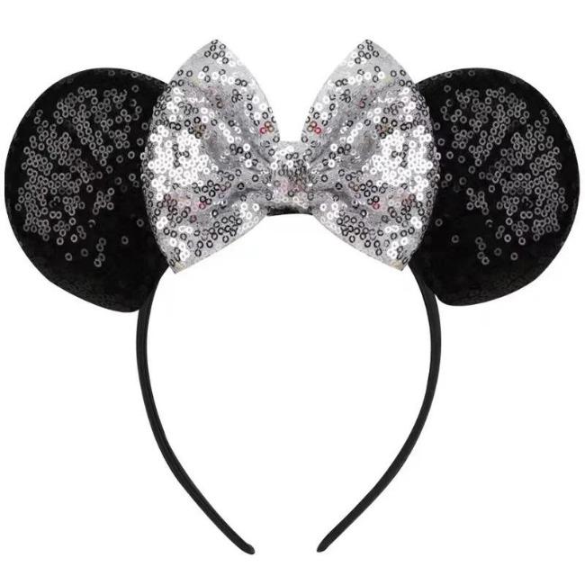 Silver Shinny Mouse Ears Headband For Girls Shinny Sequin Bow Hairband Festival Party Cosplay DIY Hair Accessories