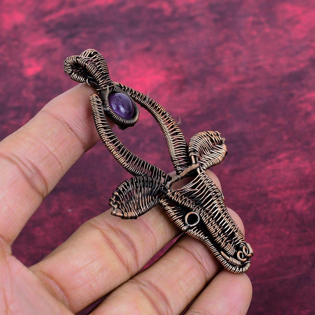 African Amethyst Pendant Cow Face Pendant Gemstone Copper Wire Wrapped Jewelry