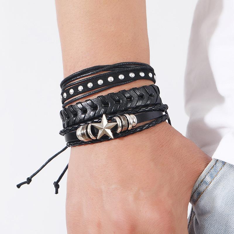 European and American New Jewelry Personalized Hand-woven Bracelet Simple Multi-layer Diy6-piece Set Combination Men's Bracelet
