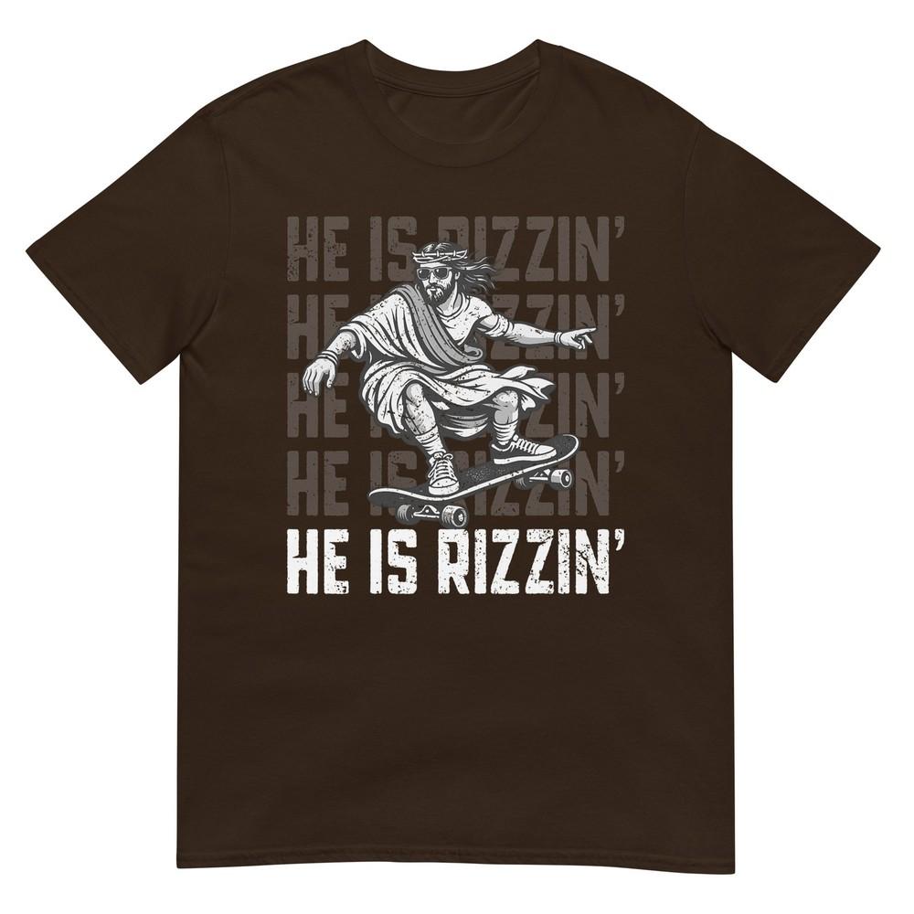 Retro He Is Rizzin Funny Jesus Skateboard Easter Christian TShirt
