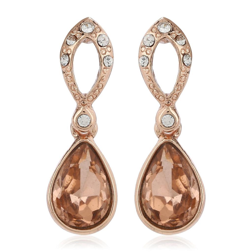 Estele Exquisite Women's Rose Gold Plated Austrian Crystal Drop Earrings