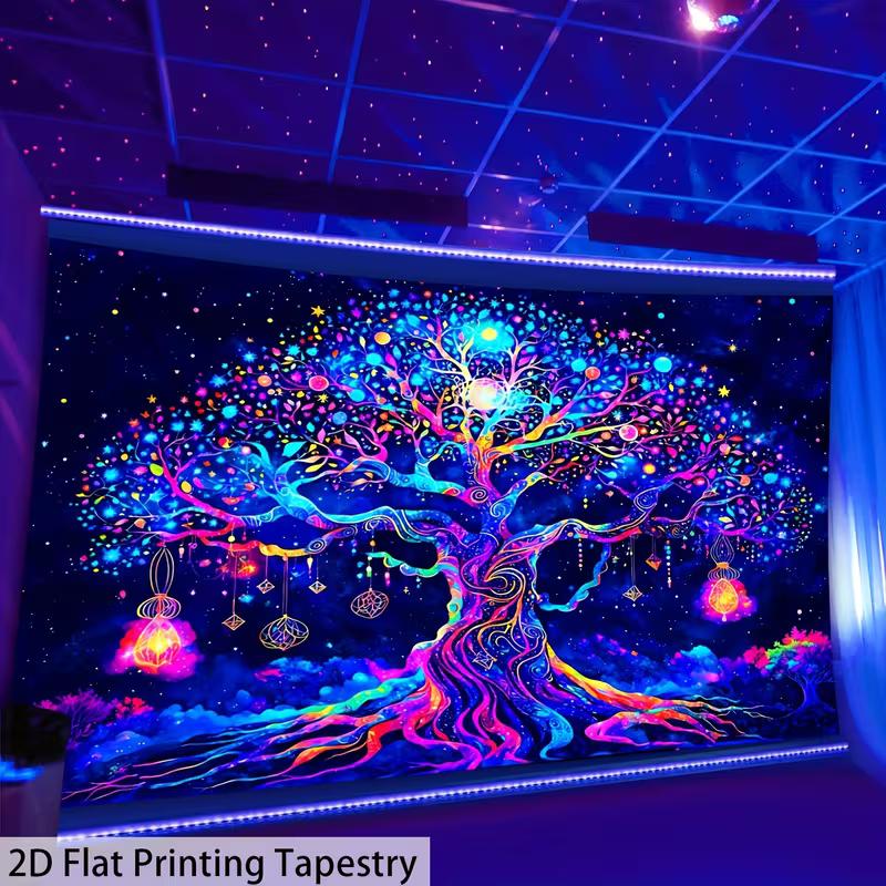 

2D UV Reactive Tree of Life Tapestry Blacklight Glowing Psychedelic Wall Decor 47.2x31.5inch/120*80cm