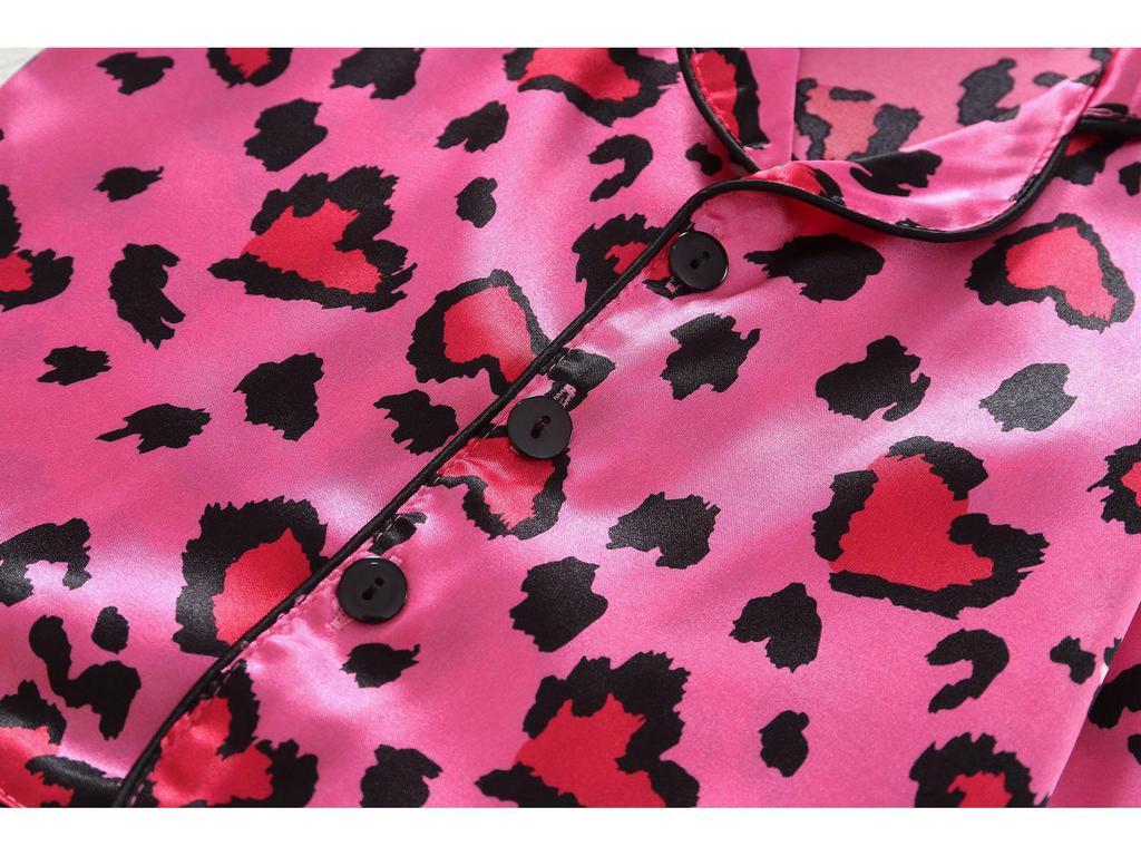 Leopard Print Silk Pajama Set - Long Sleeve for Children (Spring to Autumn)