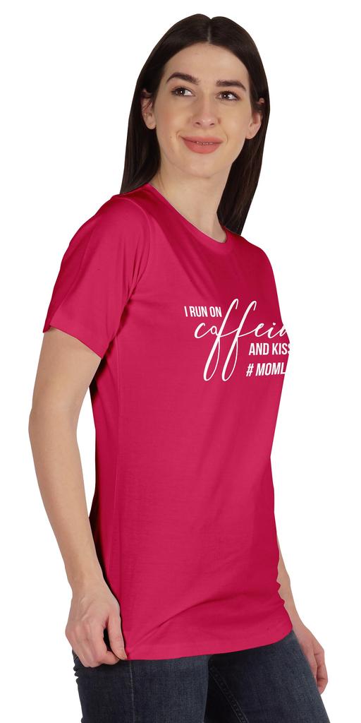Inkmeso I Run On Coffeine And Kisses #Momlife Graphic Tshirt Short Sleeve