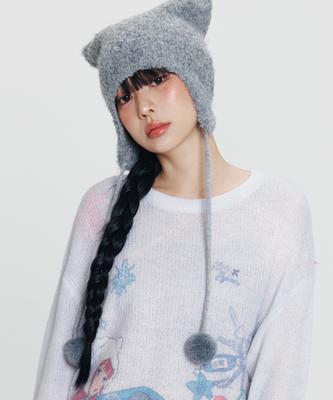 KIRSH X Pitu Pom Pom Knit Beanie [Melange Gray]