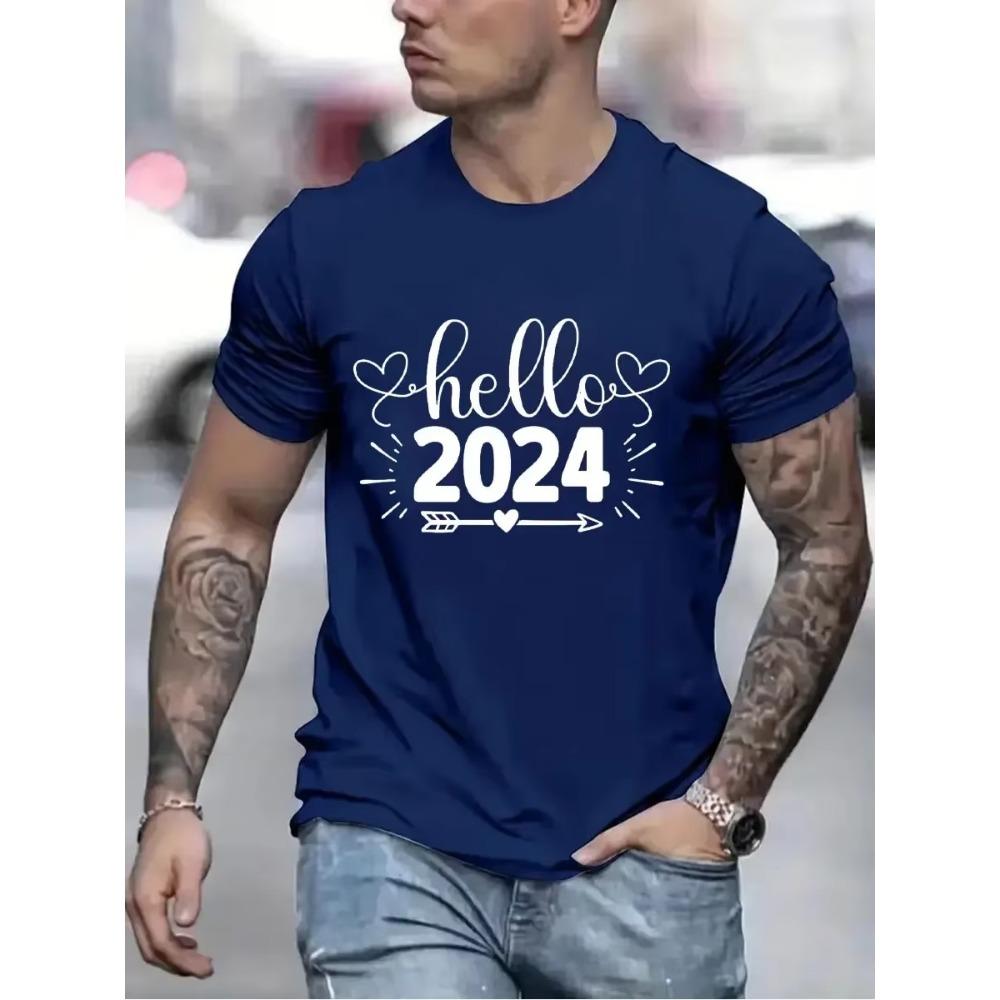 Hello 2024 T-shirt Mens Fashion Casual Short Sleeve Tops Mens Women Clothing Happy New Year 2024 Hipster Cheers To 2024 T-shirt