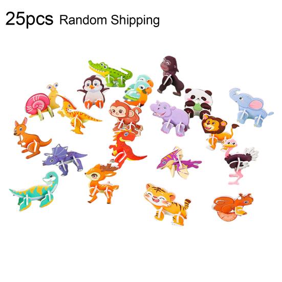25/30Pcs DIY 3D Animal Puzzle Set Insect Dinosaur Panda Puzzle Assembly Activity Game Kids Educational Jigsaw Toy Classroom Prizes Party Favors