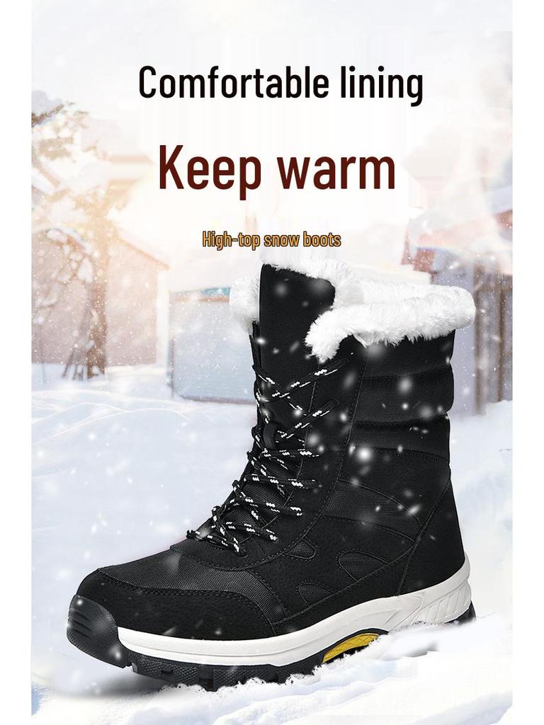 Men's High-Top Camouflage Fleece-Lined Snow Boots - Army Green, Plus Size, Thick-Soled, Winter Warm Outdoor Footwear