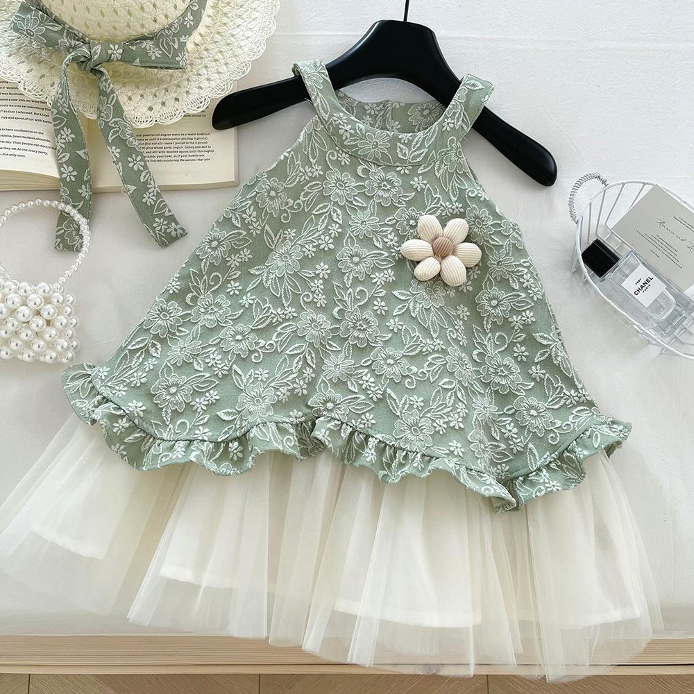 Girls Summer Sleeveless Princess Dress Baby Fashion Mesh Spliced Vest Dress Cute Party Gown For Kids 90cm