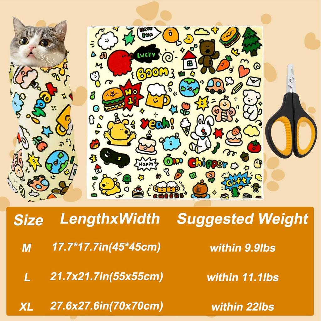 BABORUI Cat Grooming Wrap for Cutting Nails - Self-Adhesive Cat Swaddle Wrap with Nail Clipper, Anti-Scratch Cat Burrito Wrap for Nail Trimming, Cat