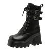 Fashion Trend Punk Women's Boots Buckle Platform Boots Mid-calf Gothic Boots for Women Autumn Ladies Motorcycle Boot Pu Leather Shoes