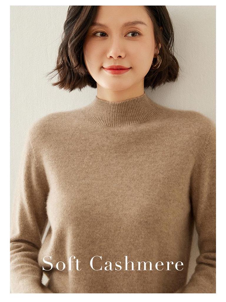 Women's Slim-Fit Half-High Neck Cashmere Sweater: Warm & Versatile Knitted Pullover