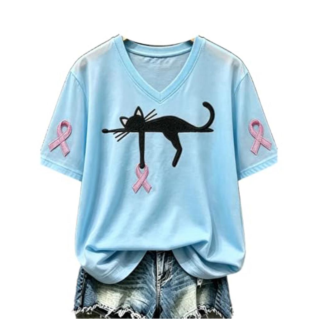 Women's Trendy Printed V-Neck Short Sleeve Top