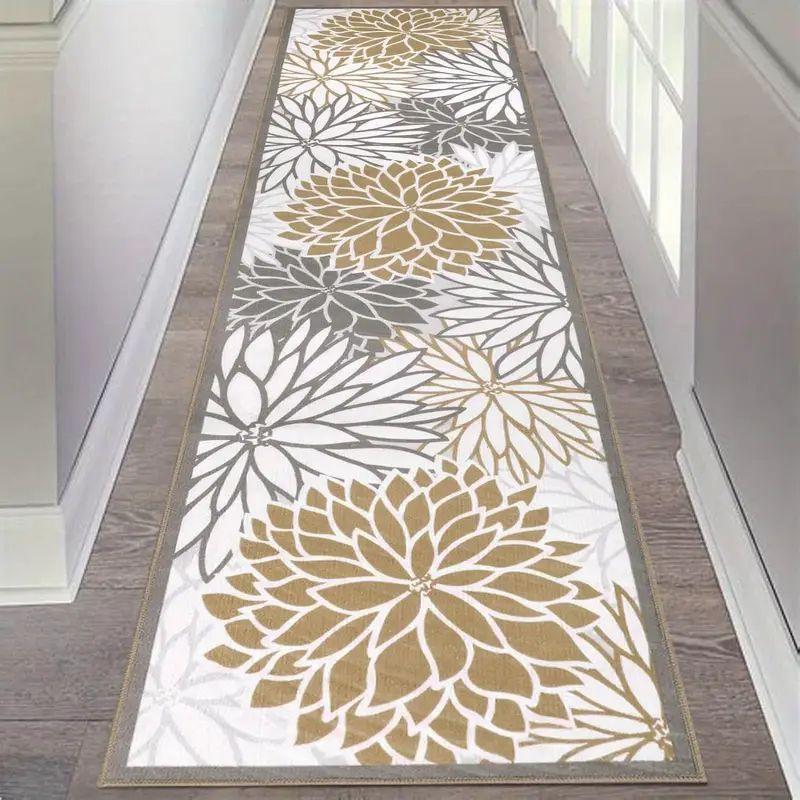 

VIKAMA Flowers Hallway Runner Rug Indoor And Outdoor Areas Carpet Anti-Slip Living Room Laundry Room Kitchen Mat Home Decoration 60x180cm 24x71inch