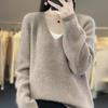 V-Neck Women's Long-Sleeve Pure Wool Sweater – Cozy Autumn/Winter Knitwear