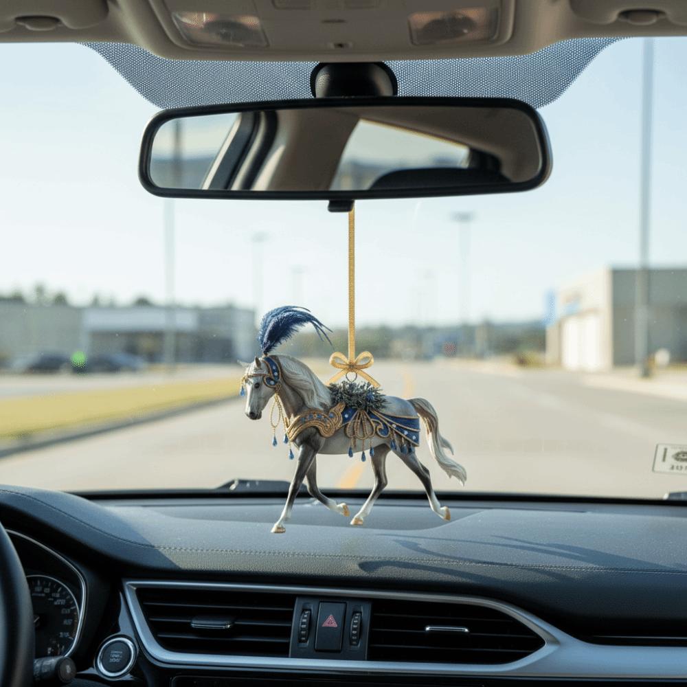 Santa Horse Christmas Hanging Pendant Acrylic 2D Flat Car Horse Pendant New Year Gift Bag Charms Christmas Tree Ornament