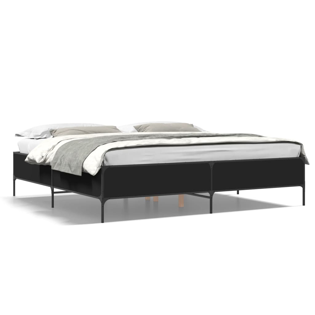 Bed Frame Black 180 X 200 Cm Particleboard and Metal