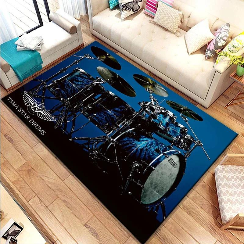 3D Drum Kit Music Instruments Area Large Carpet Musical Rock Rug for Home Living Room Bedroom Dorm Door Mat Non-slip Floor Mats