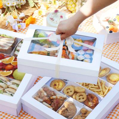 2pcs Window Opening White Card Camping Picnic Boxes Disposable Dessert Cake Boxes Spring Outings Outdoor Family Gatherings Kitchen Packaging Boxes