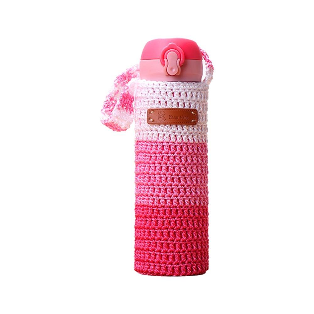 

New Handmade Water Bottle Cover Hollow Crochet Insulator Sleeve Portable Bottle Carrier Fitness розовый