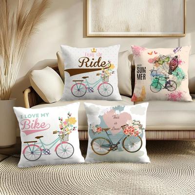 Country Flower Bicycle Cushion Cover Soft Plush Throw Pillow Cover DoubleSided Printed Cushion Case Cozy Sofa Home Decor