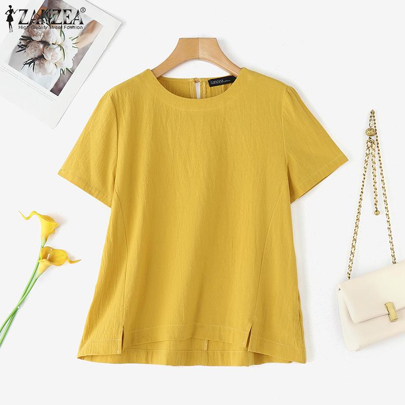 ZANZEA Women Casual Round Neck Solid Color Summer Short Sleeve T-Shirts