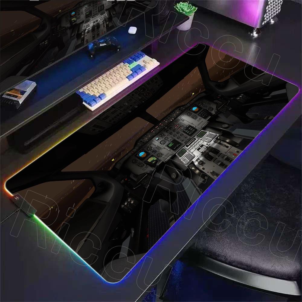 RGB Desk Mat Aviation Theme Mouse Pad Large Rubber Anti-slip Aircraft Dashboard Mousepad Office and Gamr Keyboard Mats Decor Mat