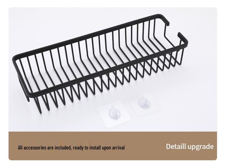 Punch-Free Wall-Mounted Black Bathroom Storage Shelf for Cosmetics