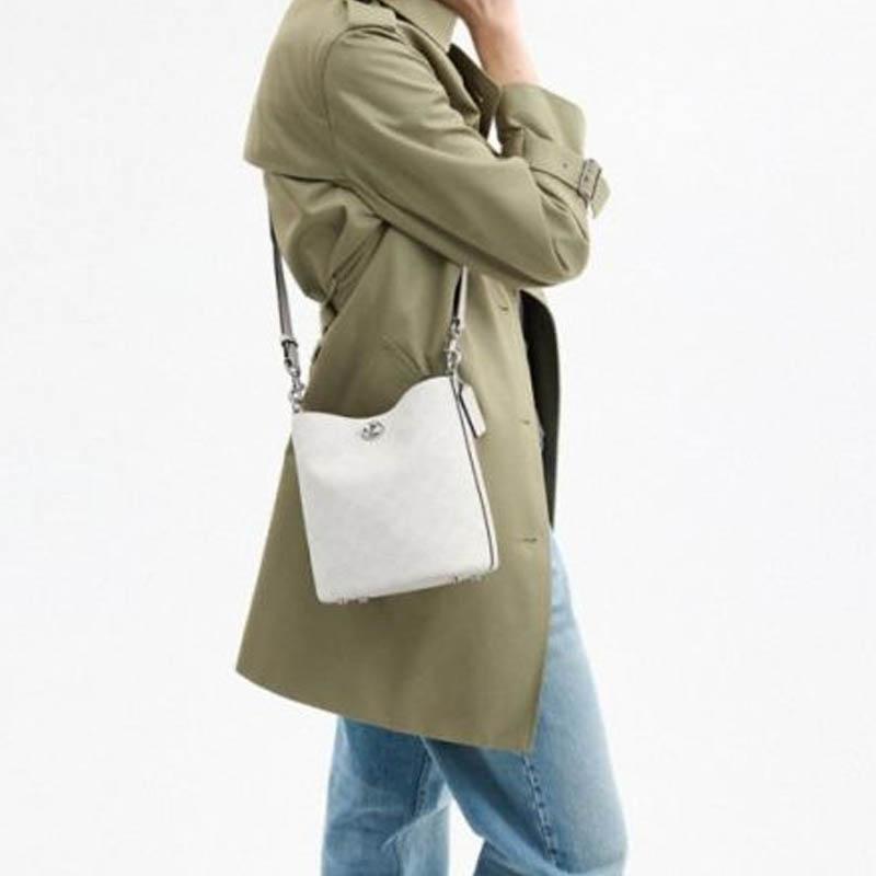Coach Willow 19 Logo Charm Silver Finish Lock Closure Bucket Bag Women Shoulder Bag Chalk-White CW602-LHXUN