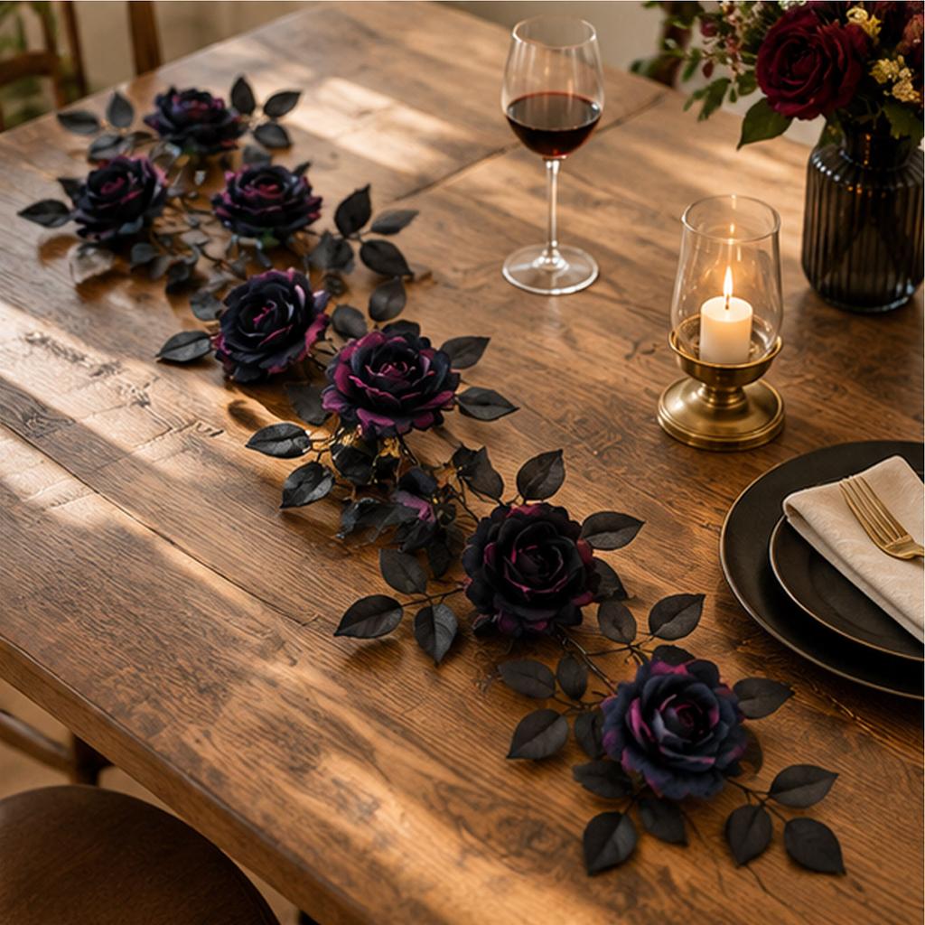 Künstliche Rosenranken-Girlande mit realistischen Blättern und Blumen-Design für Dekorationszwecke im Innen- und Außenbereich Halloween-Party Hausgarten Hochzeit