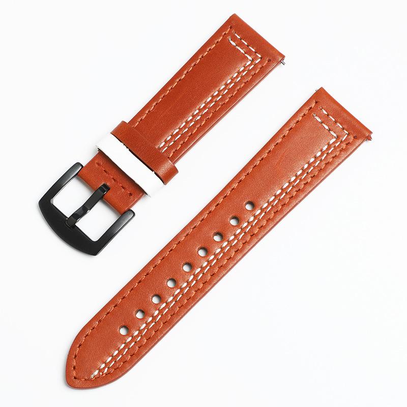 

Compatible Leather Band for Huawei and Samsung S3 Smartwatch - Crazy Horse Genuine Leather, Quick Release, 7-Stitch Design 22mm Wide