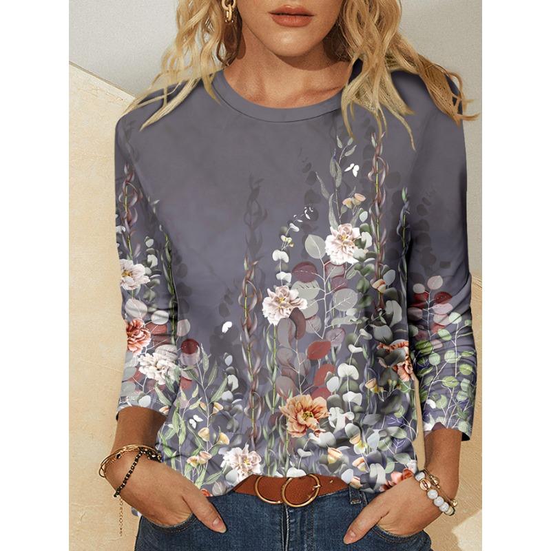 Summer New Fashion 2025 Women's Casual Long-sleeved Printed T-shirt