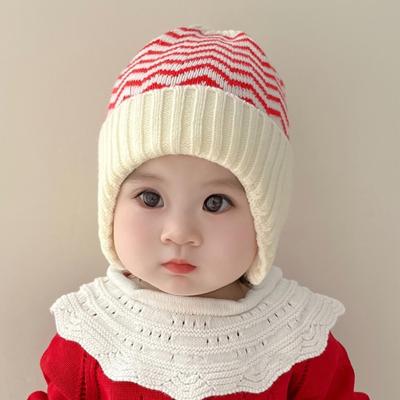 Kinder Beanie Baby Strickmütze Jungen Mädchen Klappkrempe Patchwork Farbe Gestreifte Mütze Kindermützen