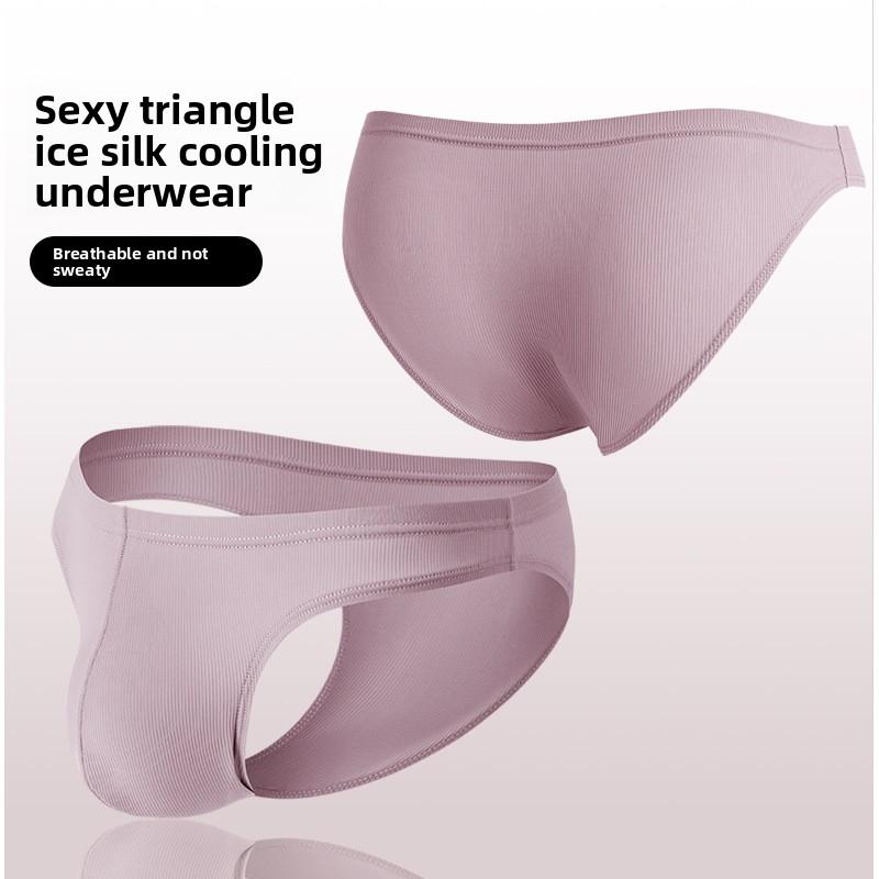 Male Summer Sex Appeal Pure Color U Convex Bag Ice Silk Half Pack Hip Low Waist Triangle Briefs