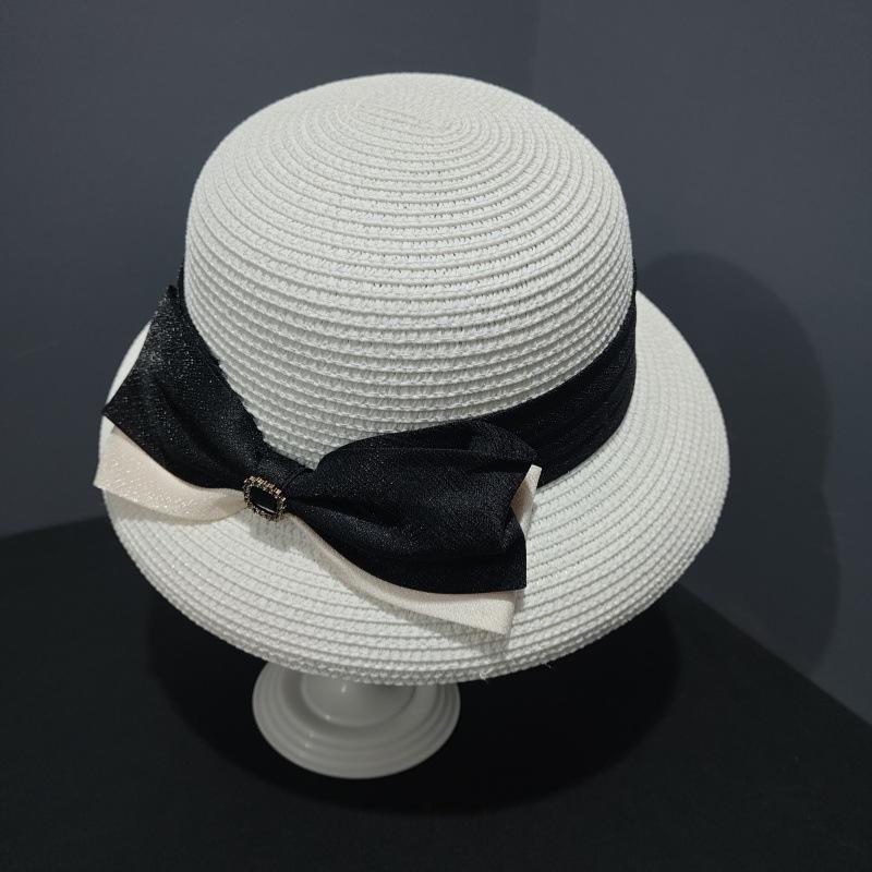 New bow straw hat women's summer outdoor big eaves sun hat dome bucket hat sun hat