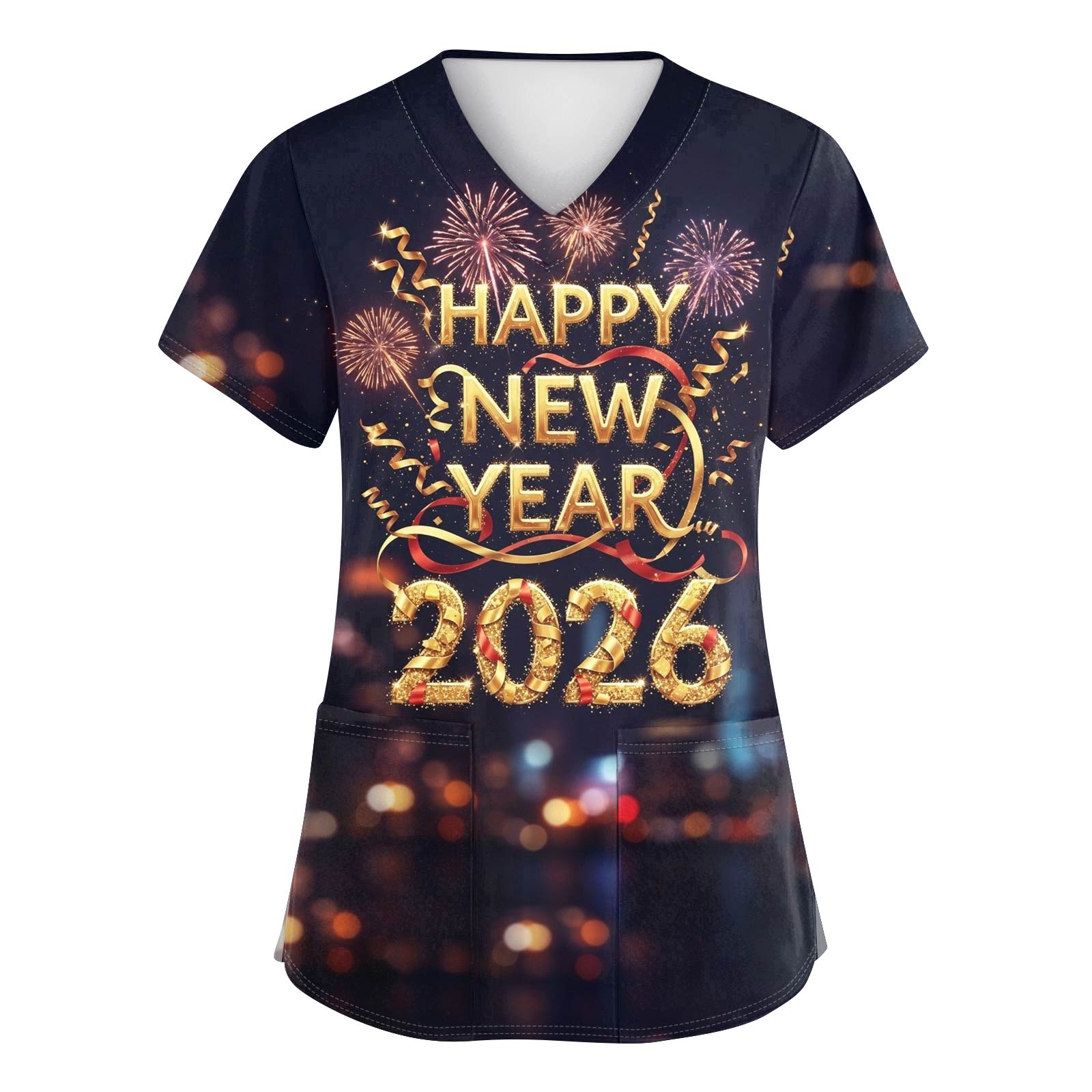 

Женские модные топы с короткими рукавами и V-образным вырезом с принтом, рабочие футболки с карманами XL