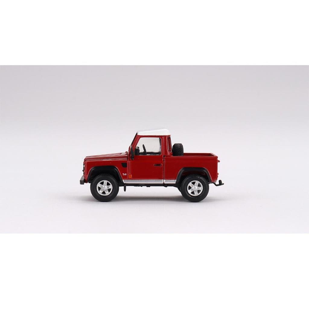 TrueScale Miniatures MINI GT Scale Land Rover Defender 90 Masai Finished Model 1/64 Pickup, Red, Right-Hand Drive,
