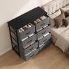 Chest of Drawers, Dresser for Bedroom with 8 Fabric Drawers, Tall Storage Unit w/ Side Storage Bag, Grey