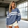 Women's Oversized Casual Patchwork Striped Pullover Hoodie for Fall Winter Daily Wear