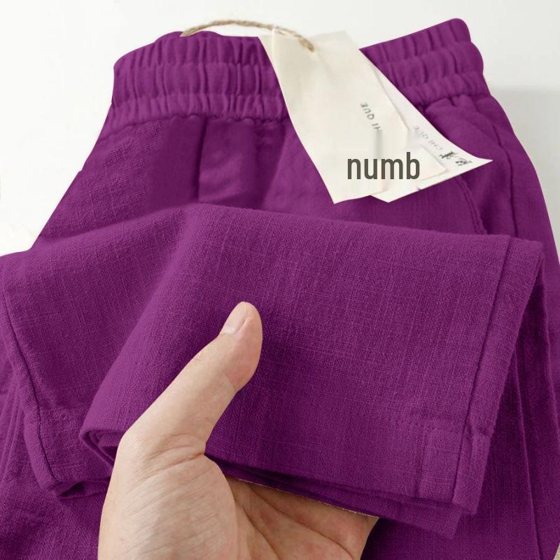 

Жіночі літні лляні штани широкі - Прямі, повсякденні, універсальні, вільні та легкі 3XL (suggest 73-77kg)