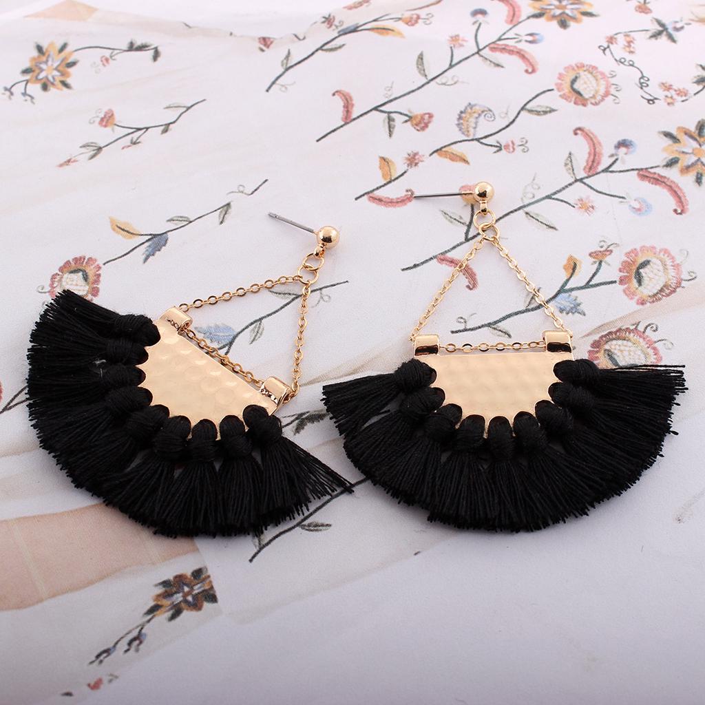 Gprince European Fashion Fan-shaped Gothic Tassel Earrings Ear Drops Women Jewelry Black