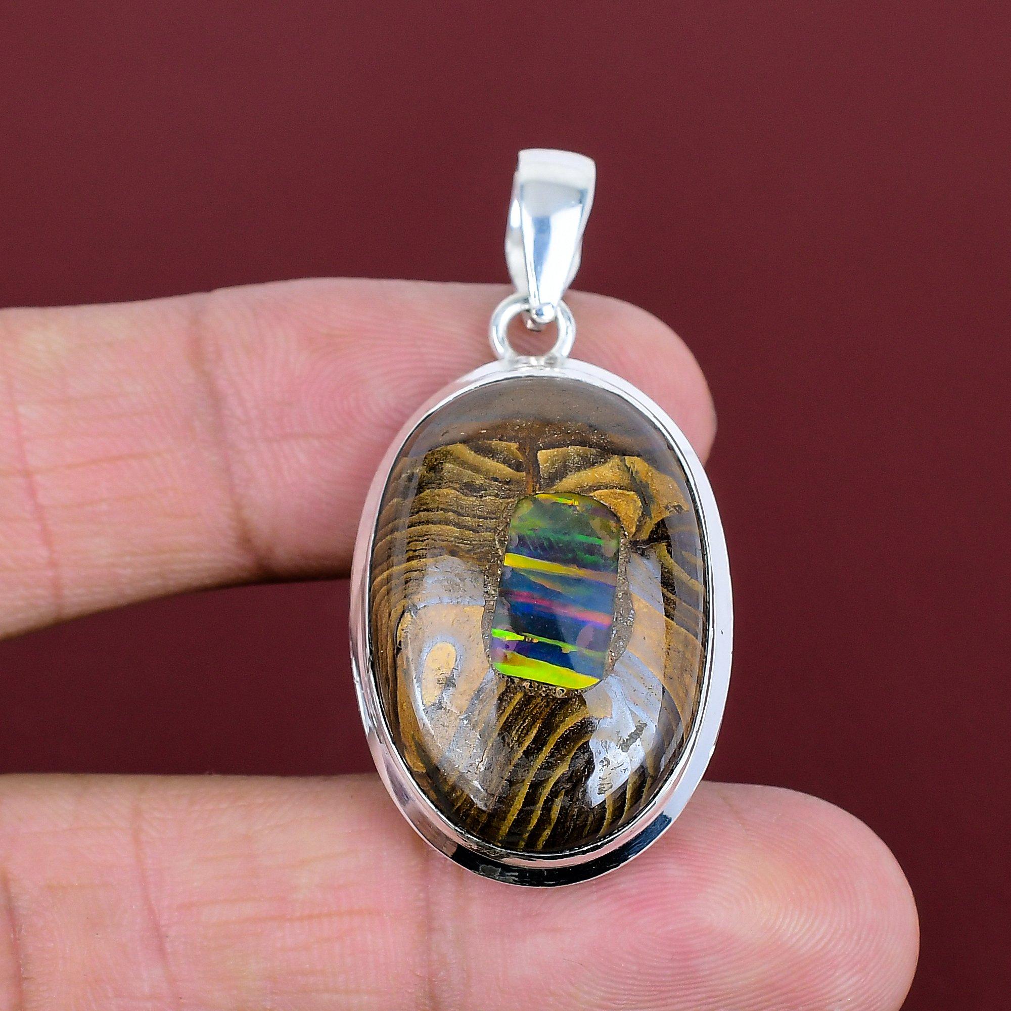 Ethopian opal in boulder opal pendant handmade gemstone pendant 925 sterling silver pendant statement jewelry wedding gifts stylish pendant
